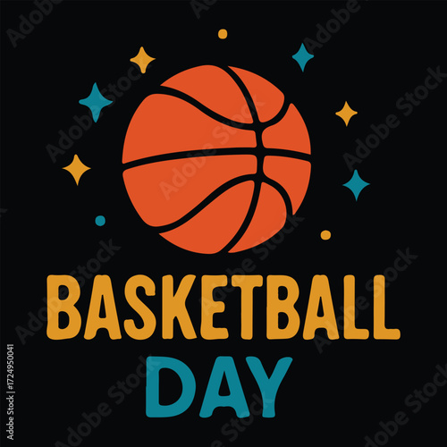 Basketball Ball with Stars Creative Poster Design for Sports Day