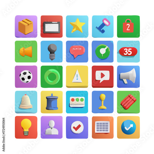 Creative UI Icons - Business & Social Media, 3D Render Pack | Modern Tech Symbols