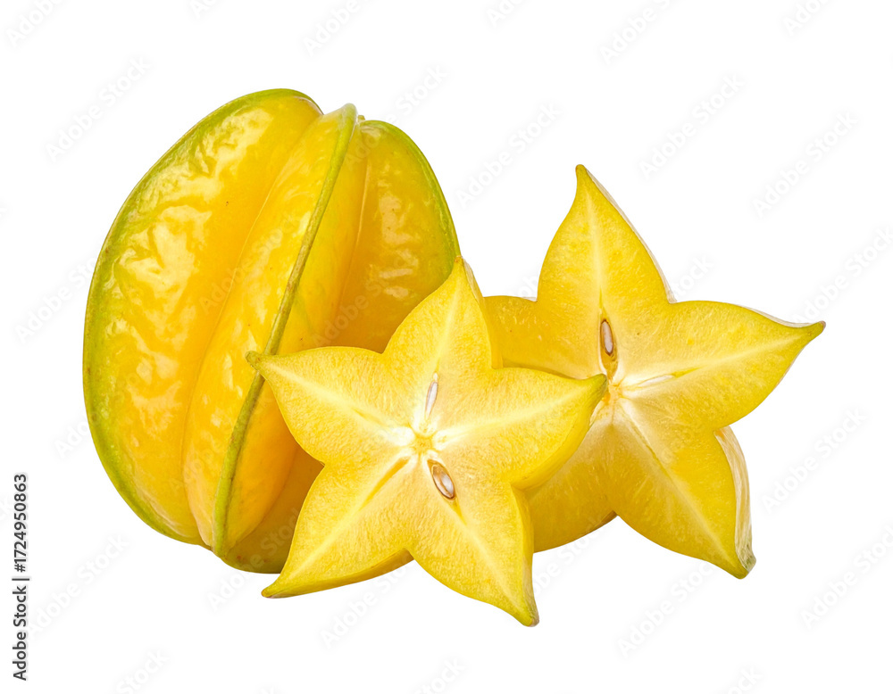 Fototapeta premium Whole and sliced starfruit isolated on transparent background