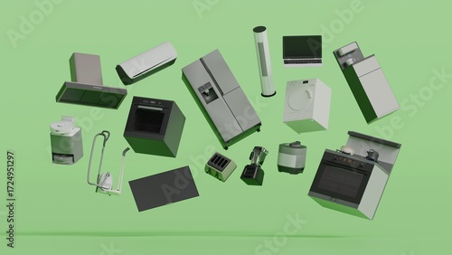 Online shopping mobile application household appliances. 3d illustration