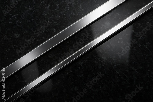 Corporate Abstract Background Polished Black Granite Texture with Silver Accents