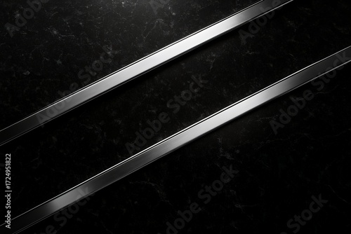 Corporate Abstract Background Polished Black Granite Texture with Silver Accents