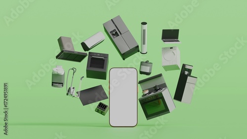 Online shopping mobile application household appliances. 3d illustration