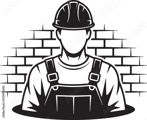 Construction worker silhouette emerging from ground brick wall symbol