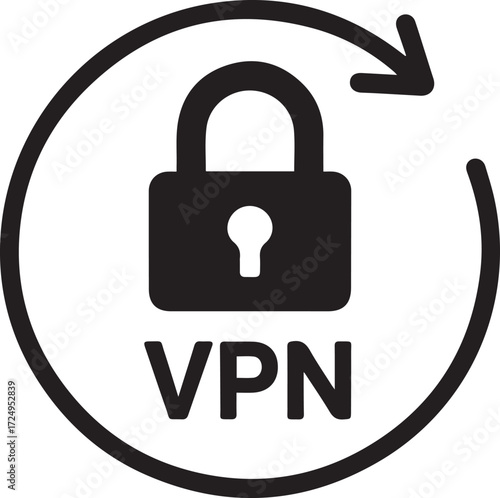 Secure vpn symbol with padlock and circular arrow indicating privacy and internet protection