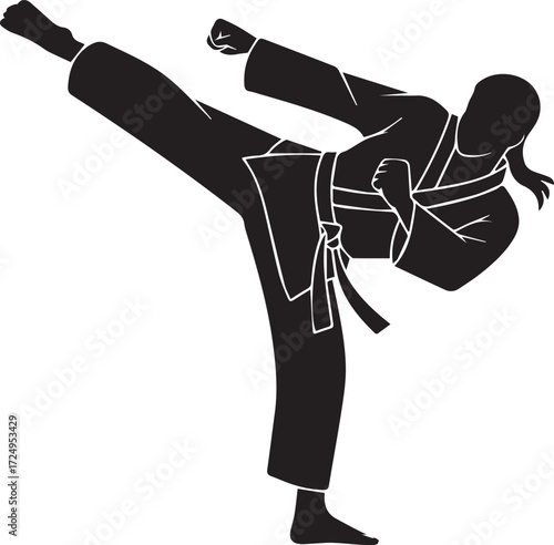 Silhouette of a person executing a powerful high side kick in martial arts training