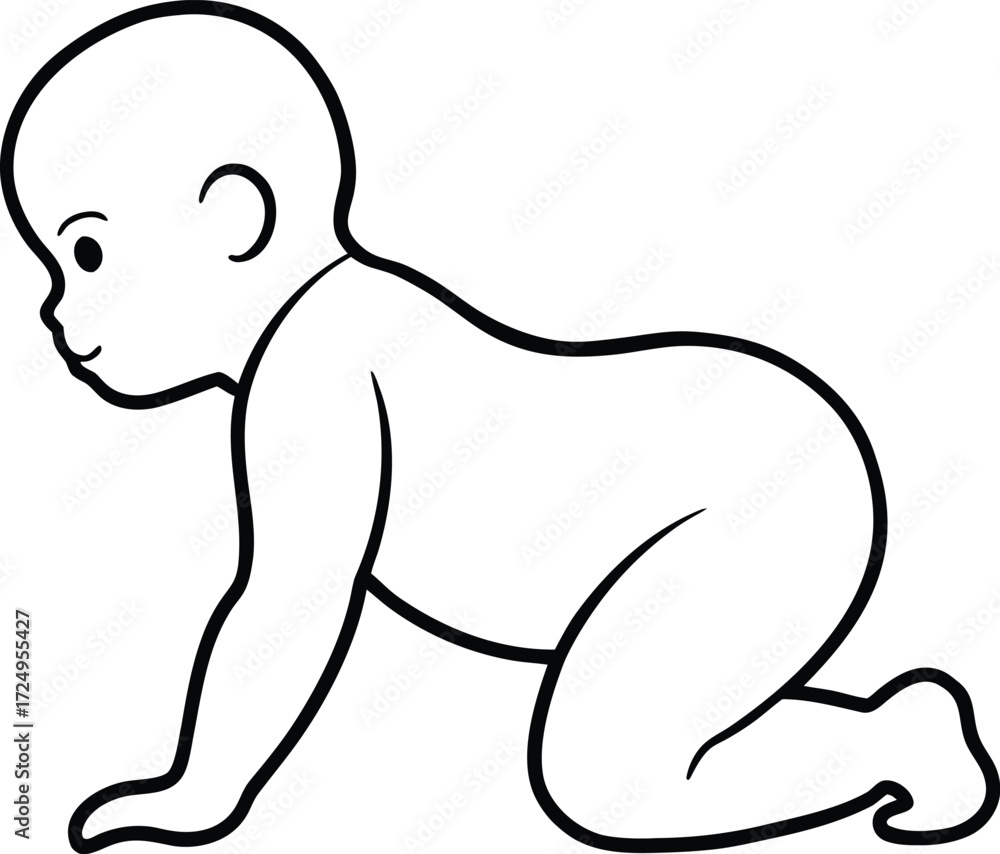 Obraz premium abstract continuous line art baby crawling illustration on transparent