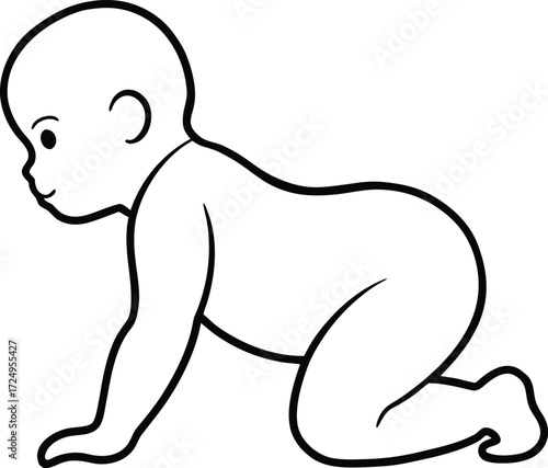 abstract continuous line art baby crawling illustration on transparent