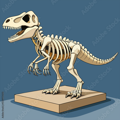 Paleontological museum interior element prehistoric dinosaur skeleton fossils and archaeological discoveries historical artefacts on pedestals vector science