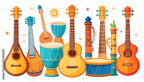 Colorful mix of world musical instruments
