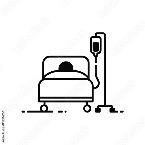Hospital bed with patient and iv drip icon