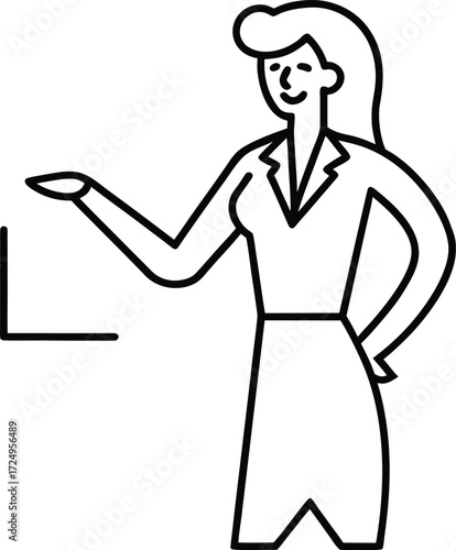 abstract line art businesswoman giving presentation illustration on transparent