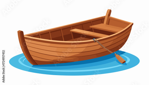 Small wooden rowboat floating on calm water with subtle ripples