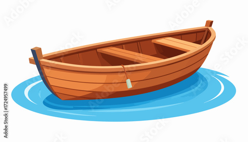 Small wooden rowboat floating on calm water with subtle ripples