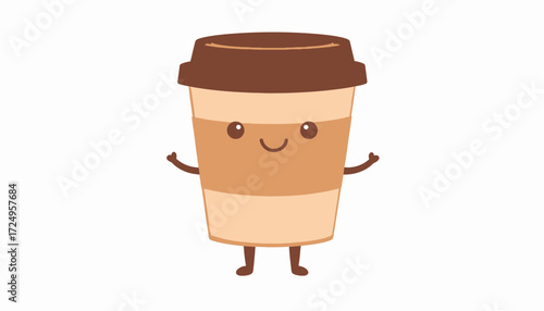 Smiling takeaway coffee cup character,