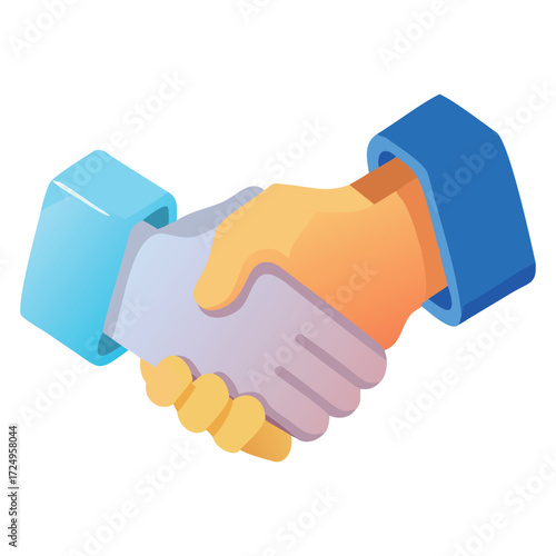 Two stylized hands shaking in agreement and partnership