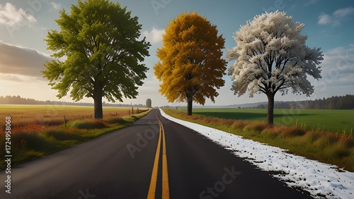 One Road Showing Four Seasons Concept in a Single Image