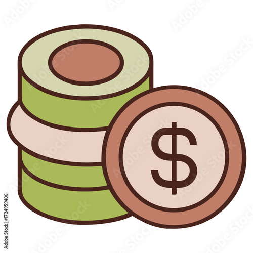 Stack of coins and single coin with dollar symbol representing wealth