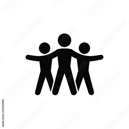 Three silhouetted figures standing together with arms outstretched