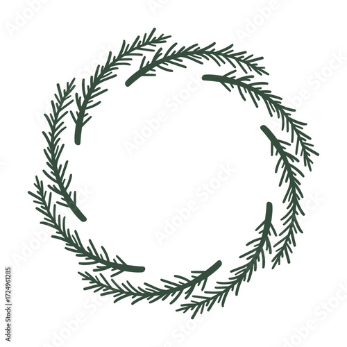 Christmas floral wreath with holly, mistletoe, spruce branches isolated on white background. Vector holiday illustration. New year decoration.