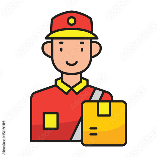Stylized illustration of a delivery person with a package
