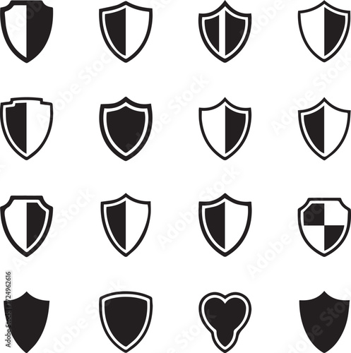 Collection of diverse shield icons various shapes styles and designs symbolic protection security and heraldry
