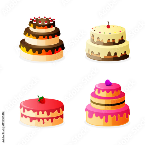 Delicious cakes collection with glaze