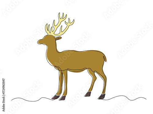 Abstract deer, continuous single one line art hand drawing sketch logo on white background