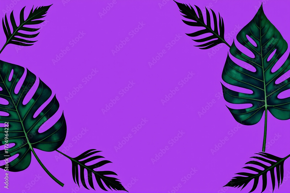 Obraz premium Tropical leaves on a purple background