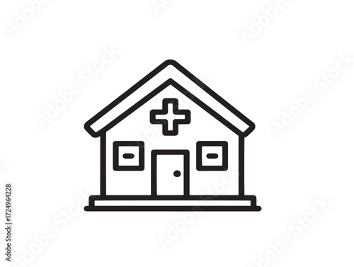 Creative Healthcare Clinic Building Outline Vector Icon