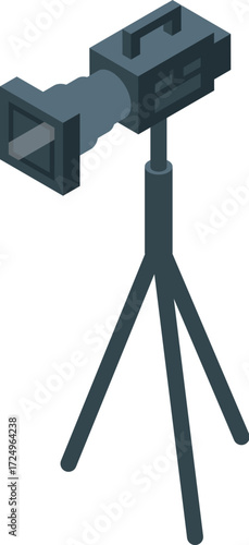 Professional camcorder mounted on a tripod, ready for filming