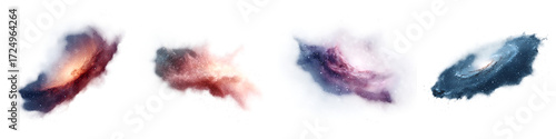 Cosmic Nebula Collection: Abstract Galaxy Clouds on White
