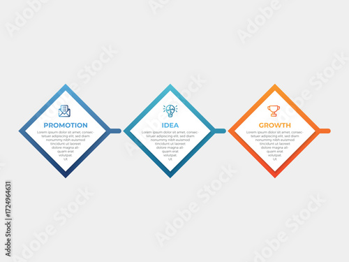 Startup project boosting research rectangular choice infographic chart design template. Business success infochart with icons. Instructional graphics with 3 options. Visual data presentation
