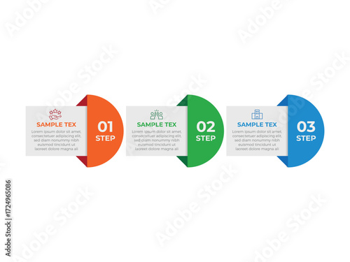 Concept of arrow business model with 3 successive steps. Six colorful graphic elements. Timeline design for brochure, presentation. Infographic design layout