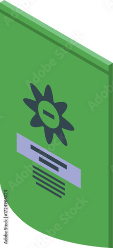 Green fertilizer pack boasting a sun icon, symbolizing growth and nourishment for plants, ideal for gardening and agriculture