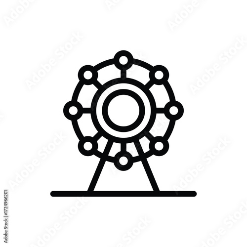 Ferris wheel icon outlined with a circular center spokes with circles and a trapezoid stand