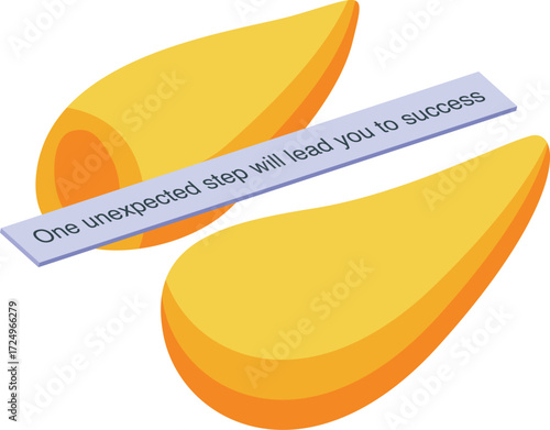 Open fortune cookie revealing message about an unexpected step leading to success