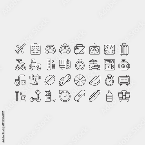 Collection of Travel and Activity Icons airplane suitcase