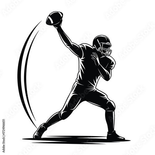 American football quarterback throwing a pass in dynamic silhouette