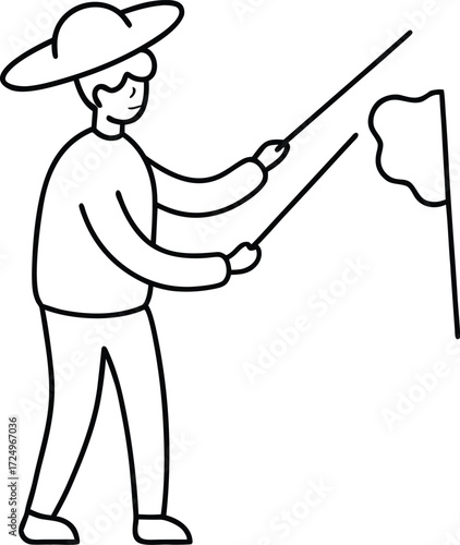 continuous line art artist painting on canvas illustration on transparent