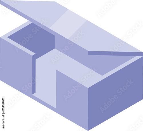 Open rectangular gift box with hinged lid and empty interior, isometric view