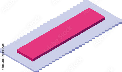 Single piece of pink chewing gum lying on its wrapper, depicted in isometric projection, ready for consumption