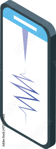 Isometric smartphone displaying seismic activity graph, indicating earthquake monitoring