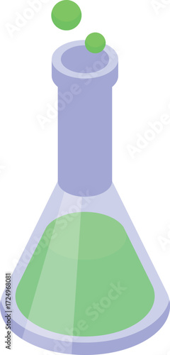 Green chemical liquid bubbling in an erlenmeyer flask during an experiment