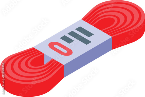 Red elastic band wrapped around cardboard packaging displaying size information, useful for clothing or accessories