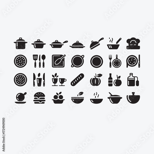 Collection of black cooking and food icons kitchen 4