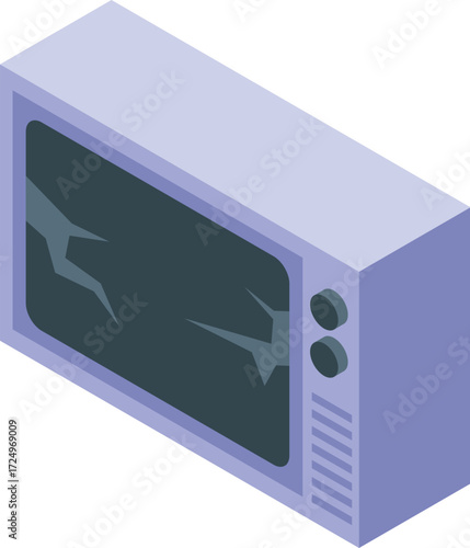 Retro television set with broken screen, symbolizing obsolete technology or malfunctioning equipment
