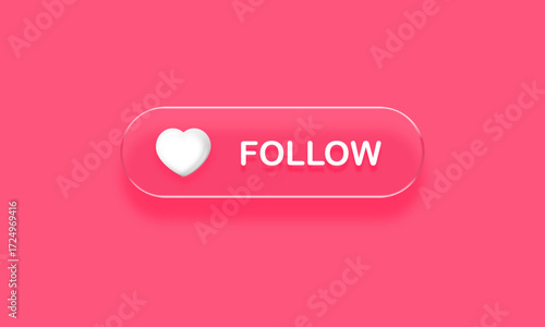 Vibrant Pink Social Media Follow Button with Heart Icon. Modern UI Follow Button for Social Networks. Vector illustration.