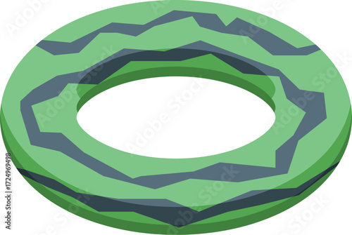 Green inflatable ring with watermelon pattern floating on water surface, offering refreshing summer fun