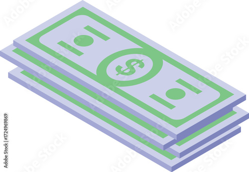 Isometric stack of dollar banknotes symbolizing financial savings, investment growth, and wealth accumulation